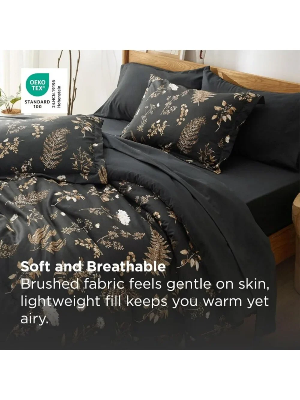Floral Black Comforter Set - 7 Piece Full Bedding Set for Cozy Bedroom Decor